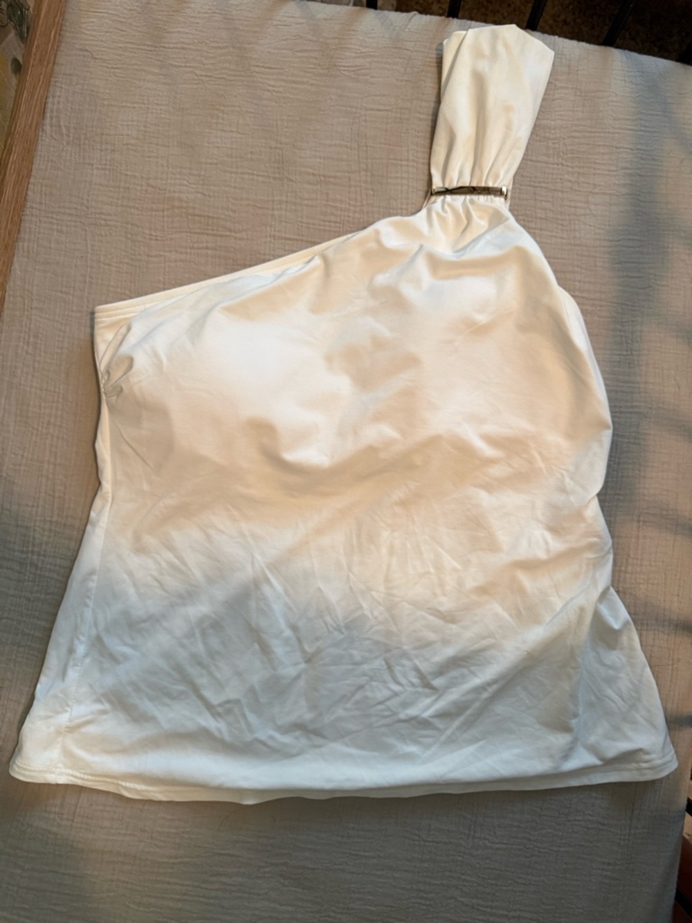 Two piece One-Shoulder White Tankini with Gold Accent Michael Kors